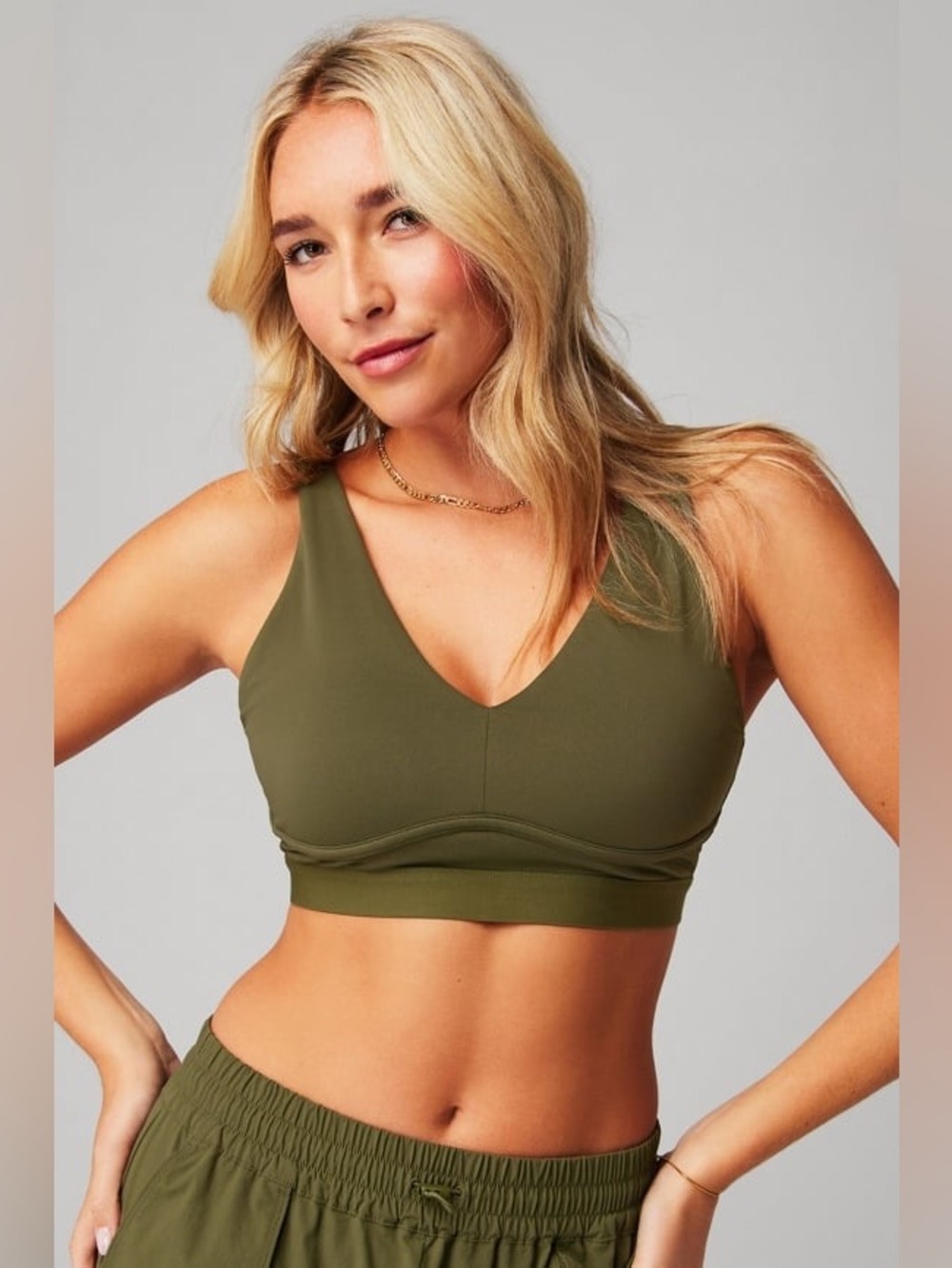 *FABLETICS* Olive Green V-Neck All Day Every Day Sports Bra Size Large